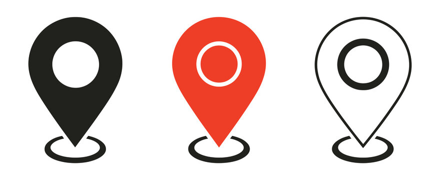 Map pin location icons illustrating modern map markers for navigation, address finding, geolocation services, travel routes, and mapping applications, vector, design