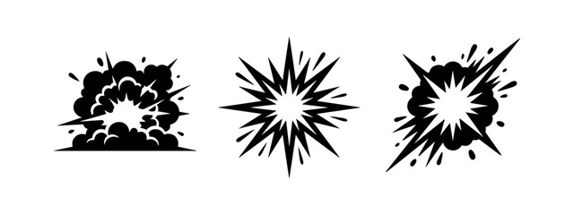 Explosion burst icon set. Comic blast effect, boom flash, and bang dynamic elements. Vector illustration. © Lili