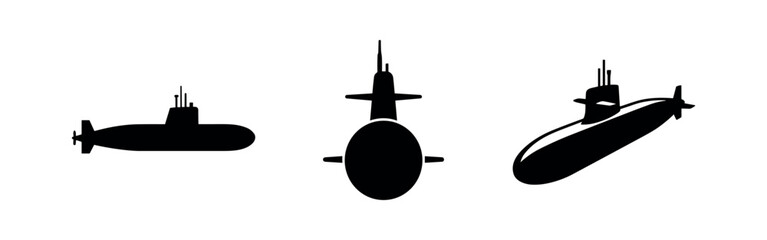 Submarine icon set. Underwater vehicle, military vessel, and naval transport symbols. Vector illustration. © Lili