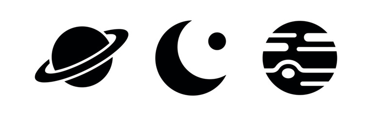 Planets and celestial bodies icon set. Astronomy, solar system, and universe symbols. Vector illustration. © Lili