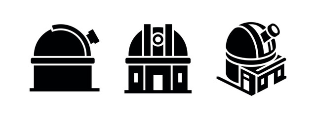 Astronomical Observatory Buildings with Telescopes Icons. © Lili