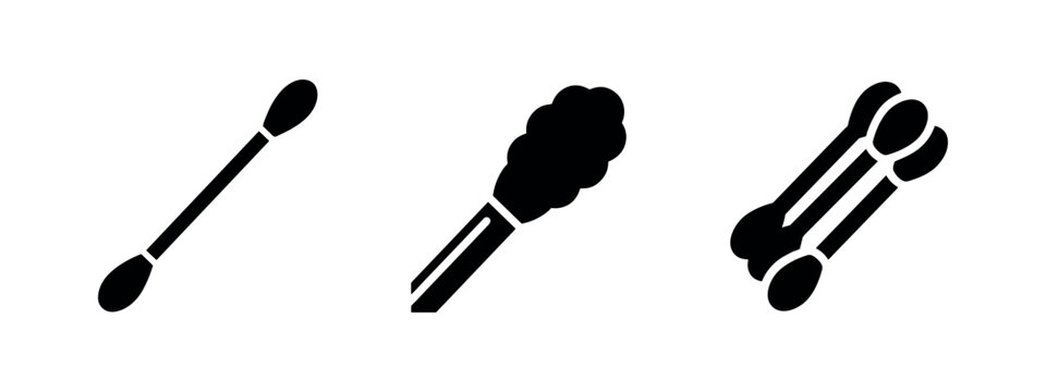 Black Icons of Cotton Swabs and Applicator