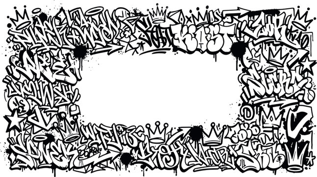 Urban graffiti street art style frame border with spray paint effect graffiti background wildstyle vandalism template creative illustration subculture decoration abstract urbanism