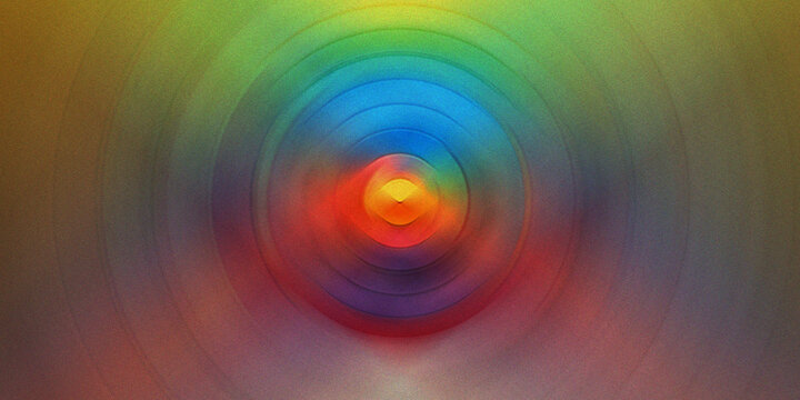 Colorful concentric circles with grainy texture forming rainbow ripple effect for creative background and modern abstract design.