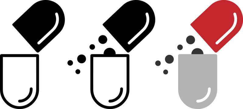 Set of three open capsule pill icons