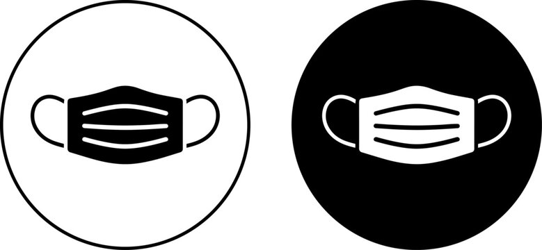 Set of two medical face mask icons in black and white circles