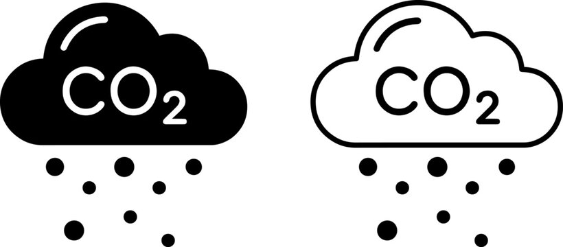 Carbon dioxide emission icon set, co2 cloud with rain drops