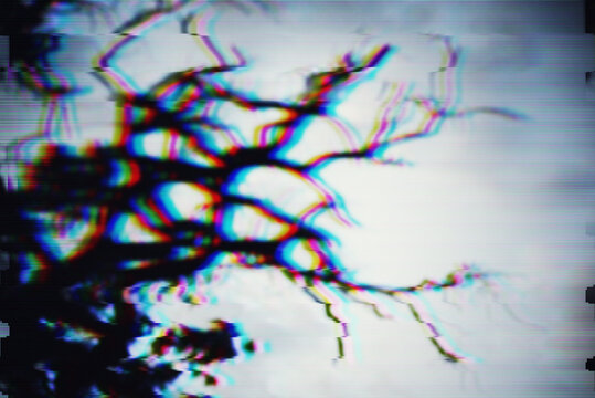 Surreal tree silhouette with RGB shift and CRT lines 