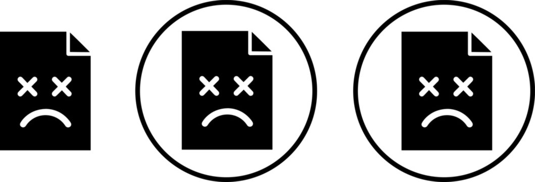 Broken file icon set, document error symbol, dead document vector illustration