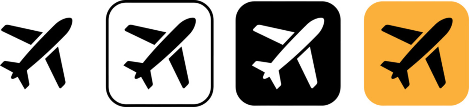 Set of four airplane icons in different styles