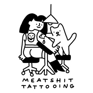 Edgy Quirky Girl and Cat Tattooing Dextrous Line Art