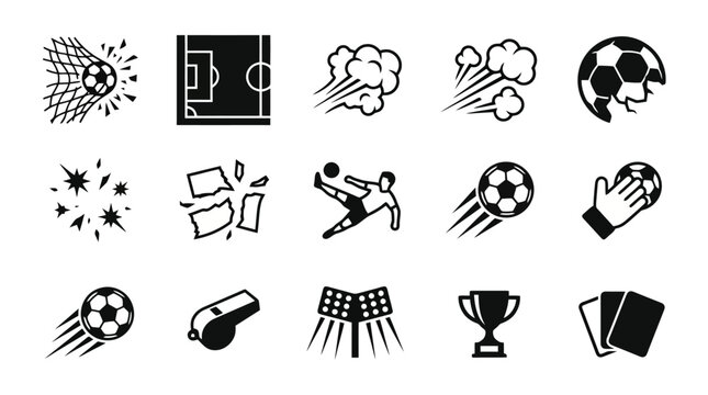 Black soccer sports icons and symbols.