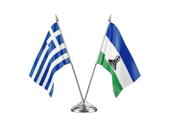 Fototapeta premium Small table flags of greece and lesotho isolated on transparent background