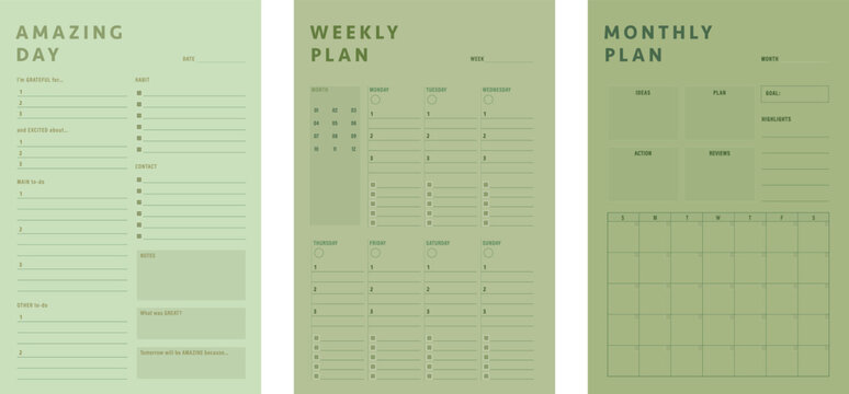 3 set of Daily Weekly Monthly Planner. (Nature) 