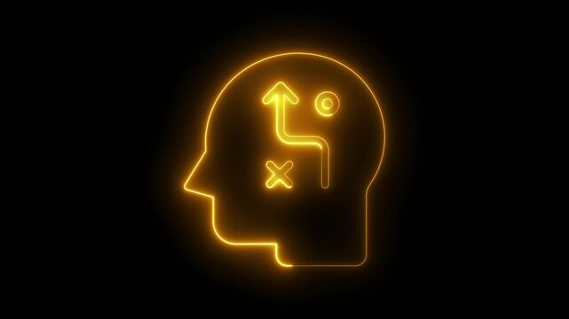 Neon glowing human head silhouette with strategy path for business planning and mindset concepts
