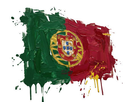 Oil painting of the flag of portugal isolated on transparent background