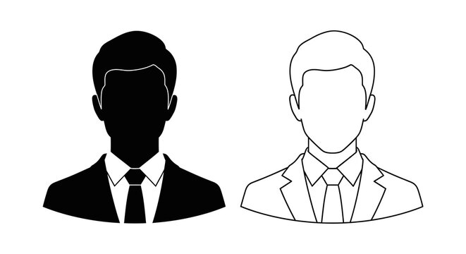 Man In Suit Silhouette And Outline On White Background