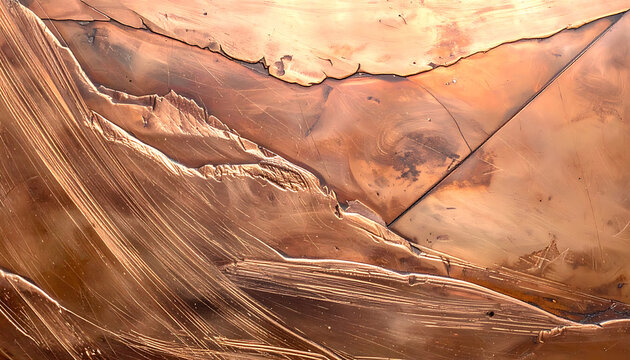 abstract textured metallic surface with copper tones and intricate patterns, organic flow, industrial material detail