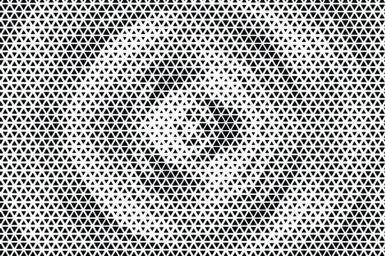 Abstract circular halftone ripple effect with black triangles on white background