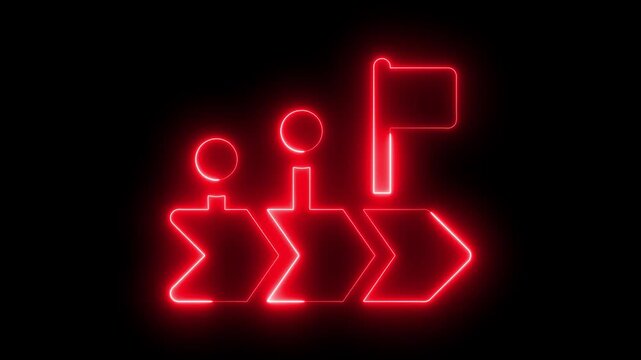 Red neon roadmap animation: business strategy, milestone, and goal achievement concept
