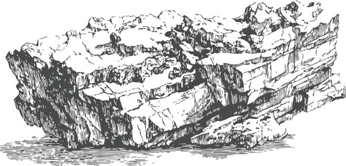 Obraz premium detailed engraving of a large natural rock formation with rugged texture and sharp edges