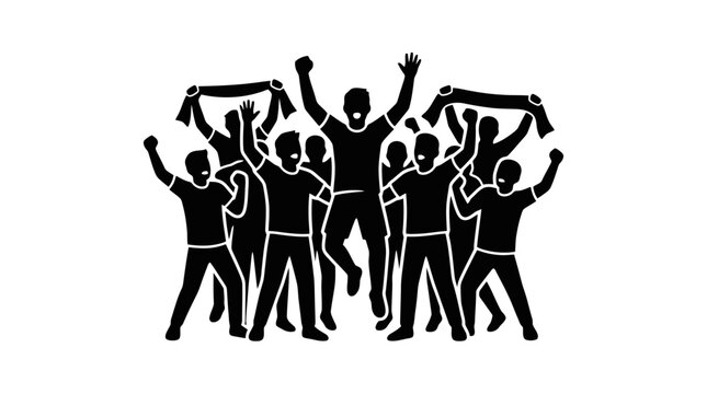 Black silhouette of people celebrating together.