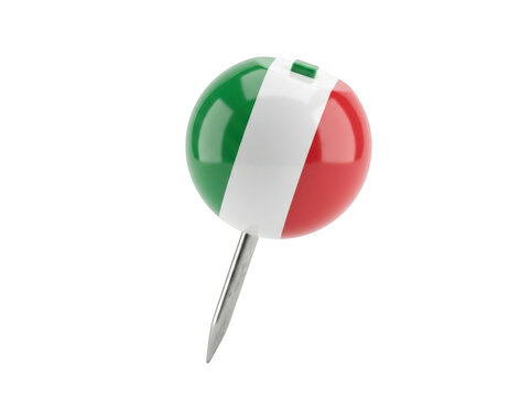 3d render of a pushpin with the italian flag design isolated on transparent background