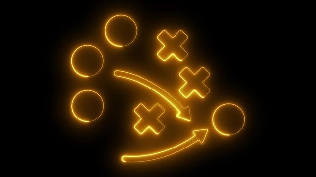 Glowing neon strategy diagram animation with arrows and tactical markers for business planning tactics
