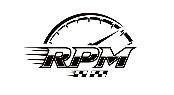 Dynamic RPM logo with speedometer and racing flag elements.