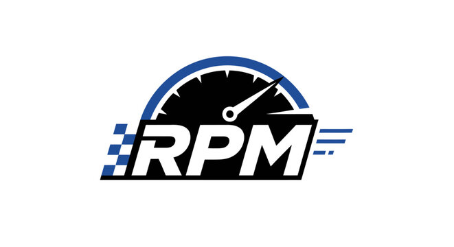 RPM logo with speedometer and checkered flag elements.