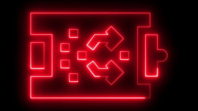 Neon red digital flowchart animation for business strategy and process visualization glowing diagram