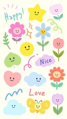 Fototapeta premium Cheerful floral smile graphics, isolated element set