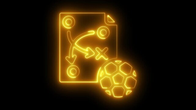 Neon soccer strategy animation: glowing tactical playbook and ball for sports analysis football tactics
