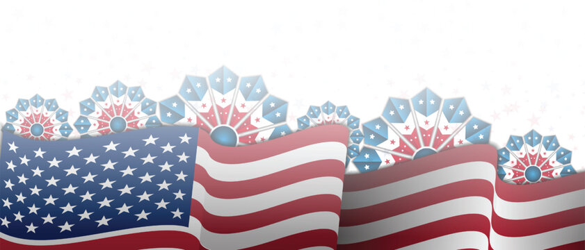 Waving american flag with gear wheels background