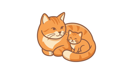Obraz premium Cute orange tabby cat mother and kitten hugging, warm family bond, vector illustration