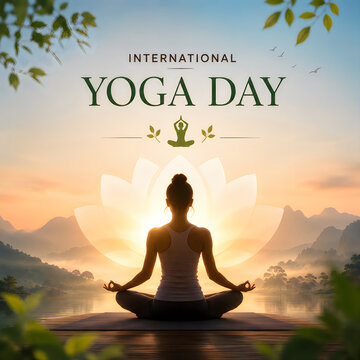 Woman meditating in lotus position on international yoga day