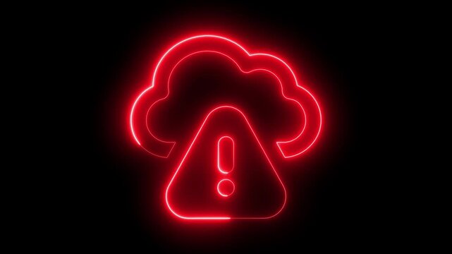 Red neon cloud warning animation: digital security and server error concept alert