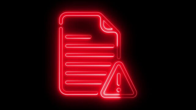Neon red document error animation for digital security and system alerts glowing file