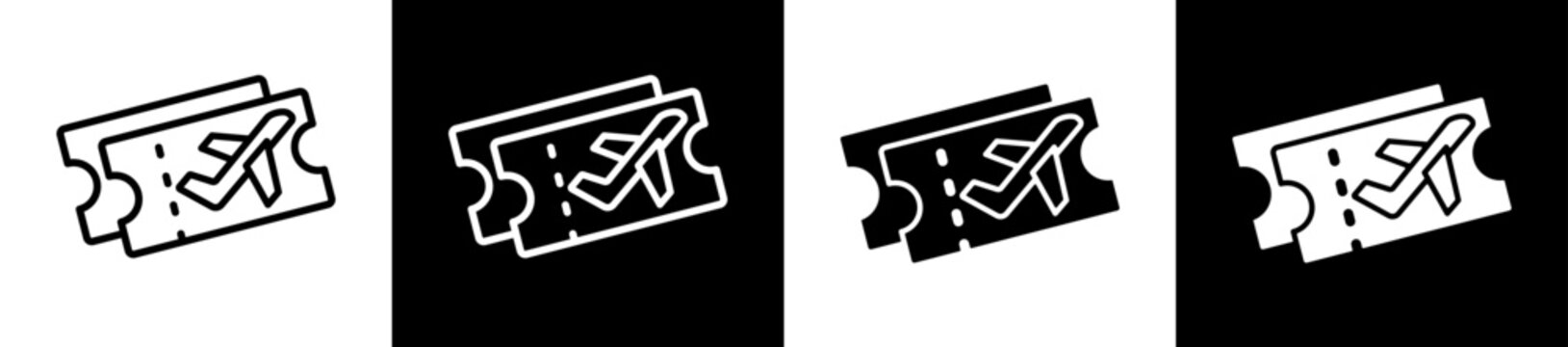 Ticket Flight Icon Black And White Vector Illustration.