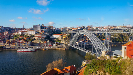 Fototapeta premium Dom Luis I Bridge and Porto Cityscape Over Douro River