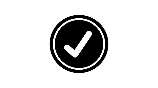 Right check mark icon on transparent background with alpha channel. Smooth check mark animation that symbolizes approval, success, or task completion. Tick mark icon animation
