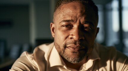 Obraz premium Middle Manager Burnout Aged African-american Man Drained