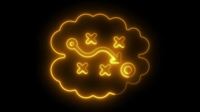 Glowing neon brain strategy map animation: business planning and creative thinking concept mind