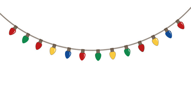 Colorful festive light string on white background