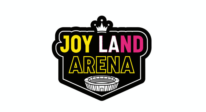 Joy land arena logo with crown and gaming controller on black background