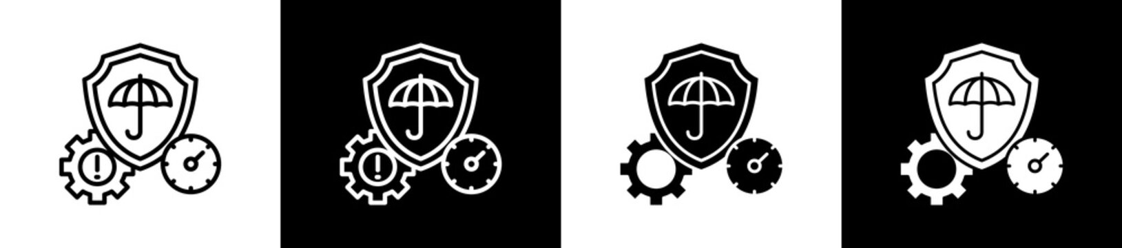 Mitigation Icon In Outline And Glyph Styles With Black And White Variations