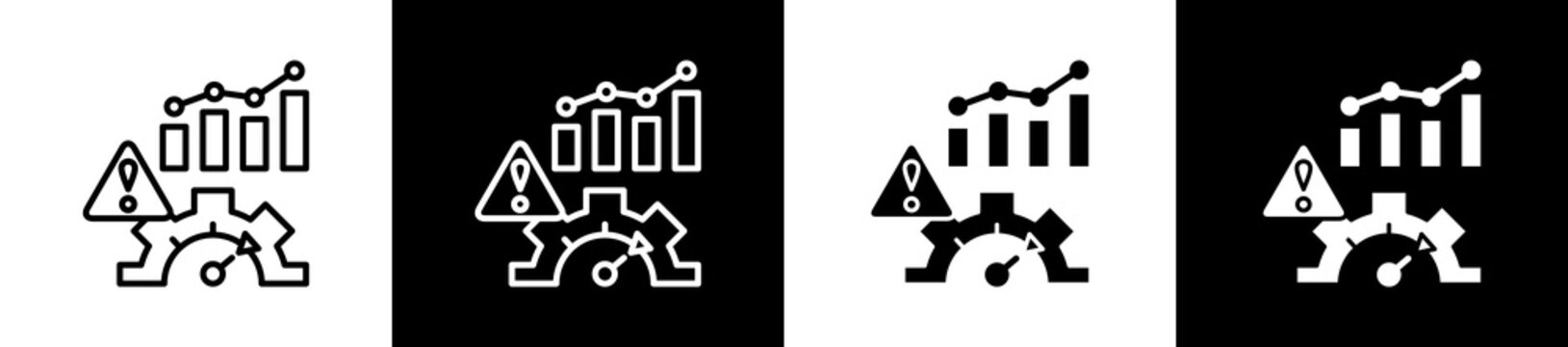 Risk Icon In Outline And Glyph Styles With Black And White Variations