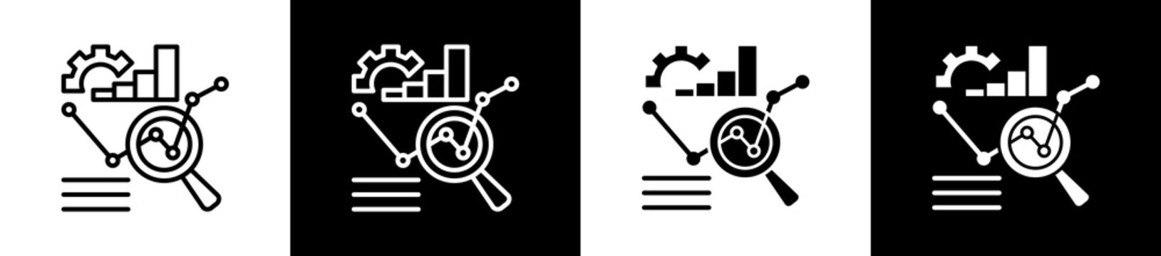 Analysis Icon In Outline And Glyph Styles With Black And White Variations