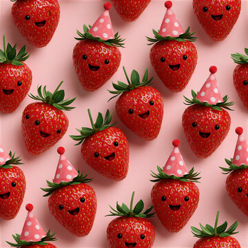 3D Strawberry Character Gift Wrap Seamless Texture