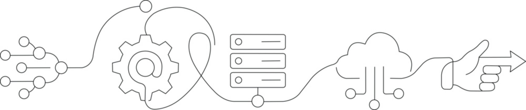 Minimal continuous one line drawing featuring cloud computing, server database, digital network connection and business growth concept. Modern technology illustration